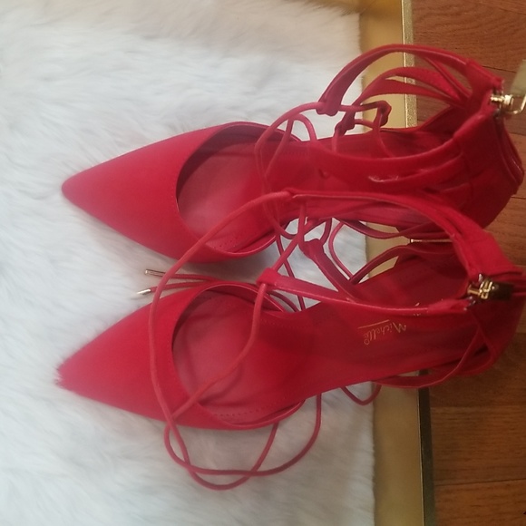 ❤Sexy Red Pointed Toe Lace up Heels Size 10 - Picture 8 of 10